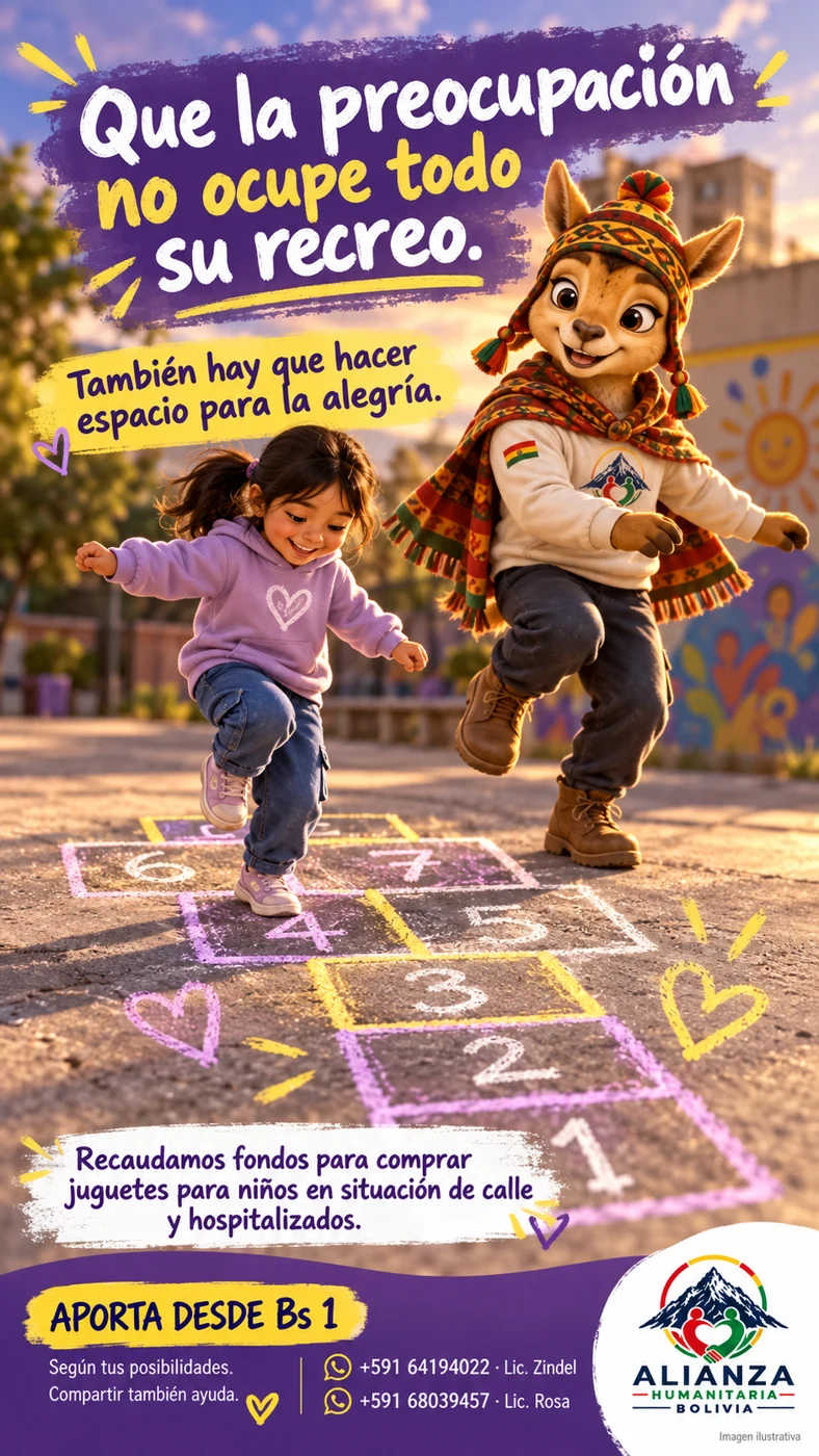 Ilustración de una niña jugando junto a nuestra alpaquita