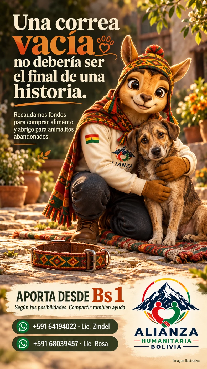 Ilustración de nuestra alpaquita cuidando a un perrito
